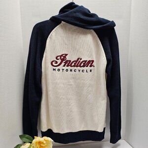 Indian Motorcycle Womens Logo Zip Up Hooded White Blue Sweater Jacket L Large
